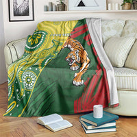 Custom Bangladesh And Australia Cricket Blanket Kangaroo Tiger Together