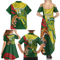 Custom Bangladesh And Australia Cricket Family Matching Summer Maxi Dress and Hawaiian Shirt Kangaroo Tiger Together - Wonder Print Shop