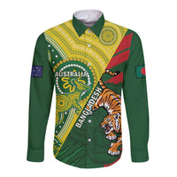 Custom Bangladesh And Australia Cricket Long Sleeve Button Shirt Kangaroo Tiger Together - Wonder Print Shop