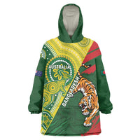 Custom Bangladesh And Australia Cricket Wearable Blanket Hoodie Kangaroo Tiger Together - Wonder Print Shop