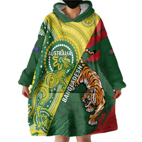 Custom Bangladesh And Australia Cricket Wearable Blanket Hoodie Kangaroo Tiger Together - Wonder Print Shop