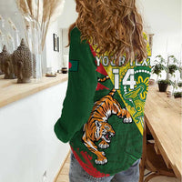 Custom Bangladesh And Australia Cricket Women Casual Shirt Kangaroo Tiger Together - Wonder Print Shop
