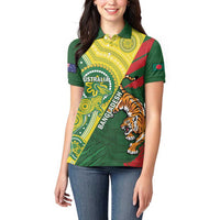 Custom Bangladesh And Australia Cricket Women Polo Shirt Kangaroo Tiger Together - Wonder Print Shop