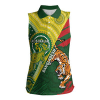 Custom Bangladesh And Australia Cricket Women Sleeveless Polo Shirt Kangaroo Tiger Together - Wonder Print Shop