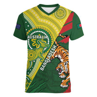 Custom Bangladesh And Australia Cricket Women V-Neck T-Shirt Kangaroo Tiger Together - Wonder Print Shop