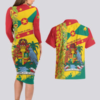 Grenada Couples Matching Long Sleeve Bodycon Dress and Hawaiian Shirt Gwenad Nutmeg Island of Spice - Wonder Print Shop