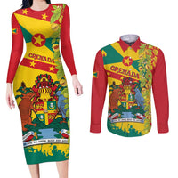 Grenada Couples Matching Long Sleeve Bodycon Dress and Long Sleeve Button Shirt Gwenad Nutmeg Island of Spice - Wonder Print Shop