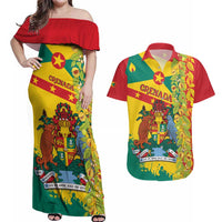 Grenada Couples Matching Off Shoulder Maxi Dress and Hawaiian Shirt Gwenad Nutmeg Island of Spice - Wonder Print Shop