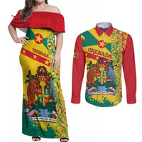 Grenada Couples Matching Off Shoulder Maxi Dress and Long Sleeve Button Shirt Gwenad Nutmeg Island of Spice - Wonder Print Shop