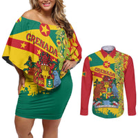 Grenada Couples Matching Off Shoulder Short Dress and Long Sleeve Button Shirt Gwenad Nutmeg Island of Spice - Wonder Print Shop