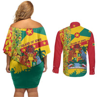 Grenada Couples Matching Off Shoulder Short Dress and Long Sleeve Button Shirt Gwenad Nutmeg Island of Spice - Wonder Print Shop