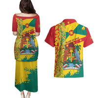 Grenada Couples Matching Puletasi and Hawaiian Shirt Gwenad Nutmeg Island of Spice - Wonder Print Shop