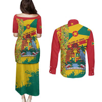 Grenada Couples Matching Puletasi and Long Sleeve Button Shirt Gwenad Nutmeg Island of Spice - Wonder Print Shop