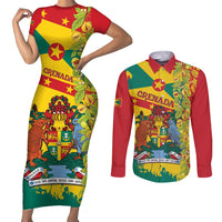 Grenada Couples Matching Short Sleeve Bodycon Dress and Long Sleeve Button Shirt Gwenad Nutmeg Island of Spice - Wonder Print Shop