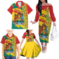 Grenada Family Matching Off The Shoulder Long Sleeve Dress and Hawaiian Shirt Gwenad Nutmeg Island of Spice - Wonder Print Shop
