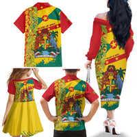 Grenada Family Matching Off The Shoulder Long Sleeve Dress and Hawaiian Shirt Gwenad Nutmeg Island of Spice - Wonder Print Shop