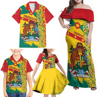 Grenada Family Matching Off Shoulder Maxi Dress and Hawaiian Shirt Gwenad Nutmeg Island of Spice - Wonder Print Shop
