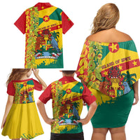Grenada Family Matching Off Shoulder Short Dress and Hawaiian Shirt Gwenad Nutmeg Island of Spice - Wonder Print Shop