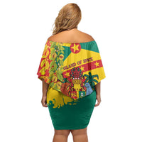 Grenada Family Matching Off Shoulder Short Dress and Hawaiian Shirt Gwenad Nutmeg Island of Spice - Wonder Print Shop
