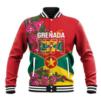 Grenada 1974 Baseball Jacket Gwenad Map With Bougainvillea - Flag Color - Wonder Print Shop