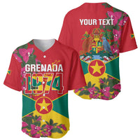 Grenada 1974 Baseball Jersey Gwenad Map With Bougainvillea - Flag Color - Wonder Print Shop