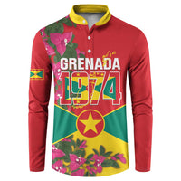 Grenada 1974 Button Sweatshirt Gwenad Map With Bougainvillea - Flag Color - Wonder Print Shop