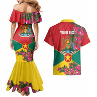 Grenada 1974 Couples Matching Mermaid Dress and Hawaiian Shirt Gwenad Map With Bougainvillea - Flag Color - Wonder Print Shop
