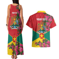 Grenada 1974 Couples Matching Tank Maxi Dress and Hawaiian Shirt Gwenad Map With Bougainvillea - Flag Color - Wonder Print Shop