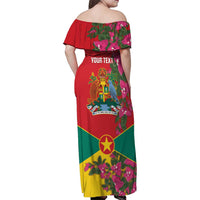 Grenada 1974 Family Matching Off Shoulder Maxi Dress and Hawaiian Shirt Gwenad Map With Bougainvillea - Flag Color - Wonder Print Shop