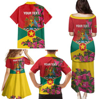 Grenada 1974 Family Matching Puletasi and Hawaiian Shirt Gwenad Map With Bougainvillea - Flag Color - Wonder Print Shop