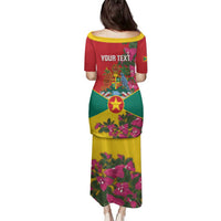 Grenada 1974 Family Matching Puletasi and Hawaiian Shirt Gwenad Map With Bougainvillea - Flag Color - Wonder Print Shop