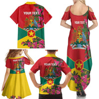 Grenada 1974 Family Matching Summer Maxi Dress and Hawaiian Shirt Gwenad Map With Bougainvillea - Flag Color - Wonder Print Shop