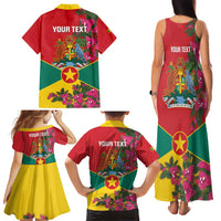 Grenada 1974 Family Matching Tank Maxi Dress and Hawaiian Shirt Gwenad Map With Bougainvillea - Flag Color - Wonder Print Shop