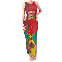 Grenada 1974 Family Matching Tank Maxi Dress and Hawaiian Shirt Gwenad Map With Bougainvillea - Flag Color - Wonder Print Shop