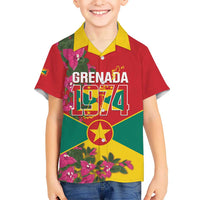 Grenada 1974 Hawaiian Shirt Gwenad Map With Bougainvillea - Flag Color - Wonder Print Shop