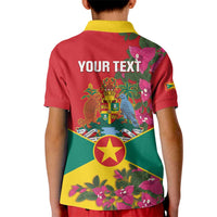 Grenada 1974 Kid Polo Shirt Gwenad Map With Bougainvillea - Flag Color - Wonder Print Shop