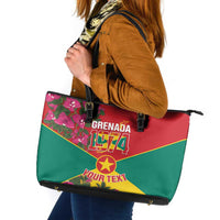 Grenada 1974 Leather Tote Bag Gwenad Map With Bougainvillea - Flag Color - Wonder Print Shop