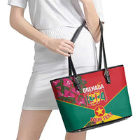 Grenada 1974 Leather Tote Bag Gwenad Map With Bougainvillea - Flag Color - Wonder Print Shop