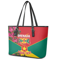 Grenada 1974 Leather Tote Bag Gwenad Map With Bougainvillea - Flag Color - Wonder Print Shop