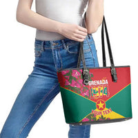 Grenada 1974 Leather Tote Bag Gwenad Map With Bougainvillea - Flag Color - Wonder Print Shop
