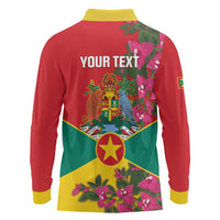 Grenada 1974 Long Sleeve Polo Shirt Gwenad Map With Bougainvillea - Flag Color - Wonder Print Shop