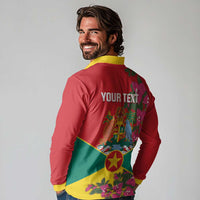 Grenada 1974 Long Sleeve Polo Shirt Gwenad Map With Bougainvillea - Flag Color - Wonder Print Shop