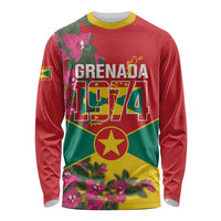 Grenada 1974 Long Sleeve Shirt Gwenad Map With Bougainvillea - Flag Color - Wonder Print Shop
