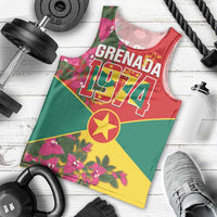 Grenada 1974 Men Tank Top Gwenad Map With Bougainvillea - Flag Color - Wonder Print Shop