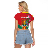 Grenada 1974 Raglan Cropped T Shirt Gwenad Map With Bougainvillea - Flag Color - Wonder Print Shop