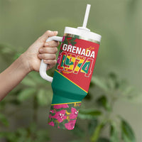 Grenada 1974 Tumbler With Handle Gwenad Map With Bougainvillea - Flag Color - Wonder Print Shop