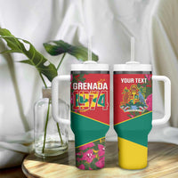 Grenada 1974 Tumbler With Handle Gwenad Map With Bougainvillea - Flag Color - Wonder Print Shop