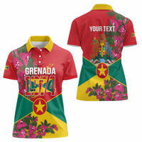Grenada 1974 Women Polo Shirt Gwenad Map With Bougainvillea - Flag Color - Wonder Print Shop