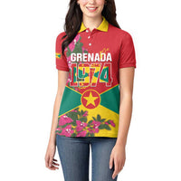 Grenada 1974 Women Polo Shirt Gwenad Map With Bougainvillea - Flag Color - Wonder Print Shop