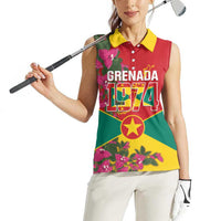 Grenada 1974 Women Sleeveless Polo Shirt Gwenad Map With Bougainvillea - Flag Color - Wonder Print Shop